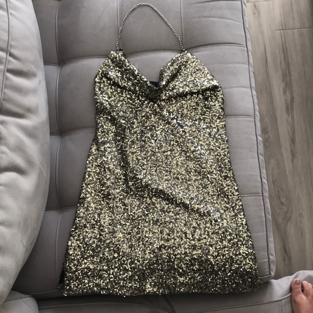 Gold mini sequin dress